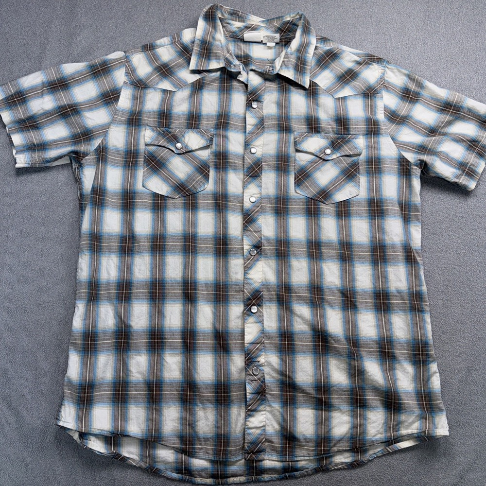 Vintage Hang Ten Shirt 2XL  Button Down Blue And Gray Western Pearl Snap
